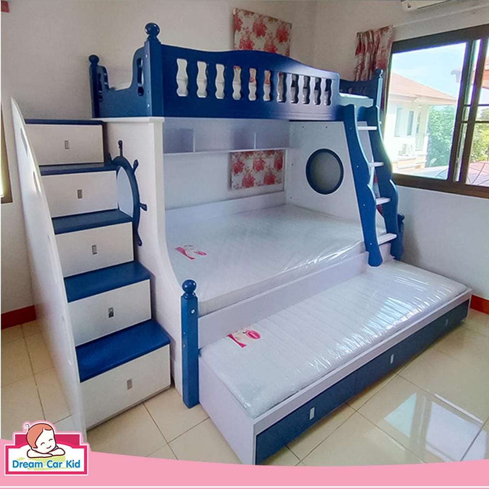 เตียง 2 ชั้นเเละบันได DREAM CAR KID MARINE 611-5B สีนํ้าเงิน/ขาว
