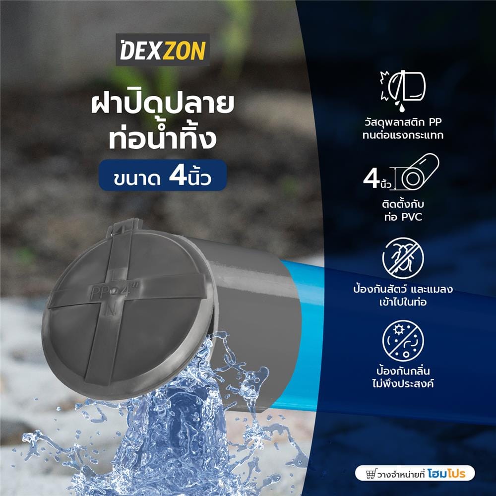 ฝาปิดปลายท่อน้ำทิ้ง DEXZON 4 นิ้ว
