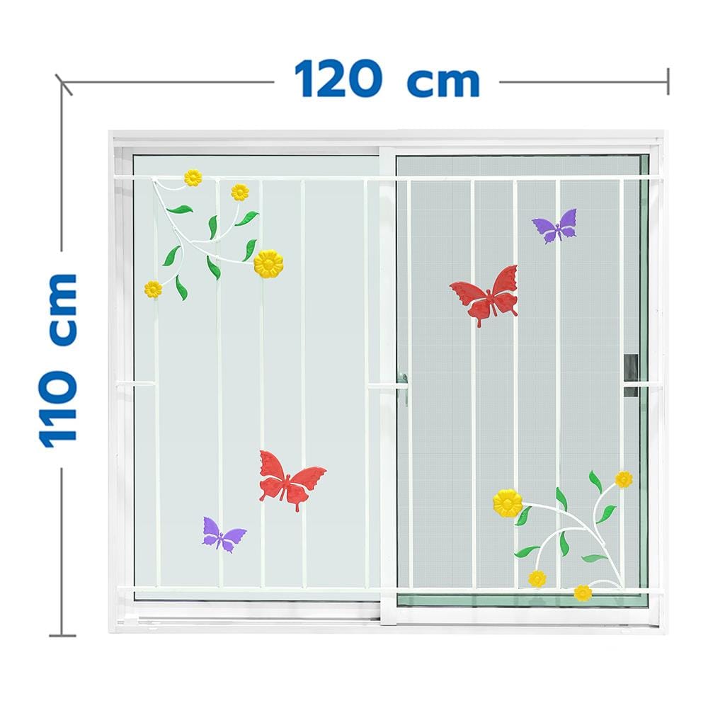 หน้าต่างบานเลื่อน อะลูมิเนียม มุ้ง เหล็กดัด AZLE ลายผีเสื้อ 120X110 ซม. สีขาว