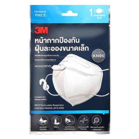 หน้ากากป้องกันฝุ่นละอองขนาดเล็ก PM 2.5 3M KN95 สีขาว_2