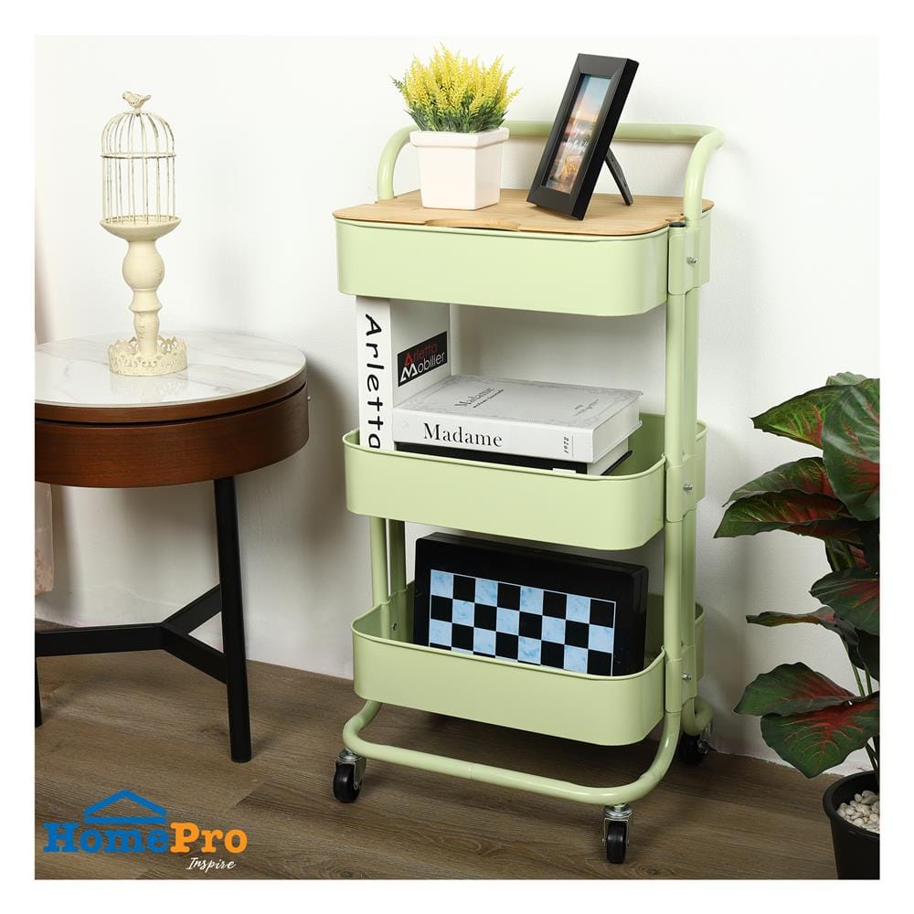 ชั้นวางของ 3 ชั้น มีล้อ STACKO BRILL 45x35x86 ซม. สีเขียว