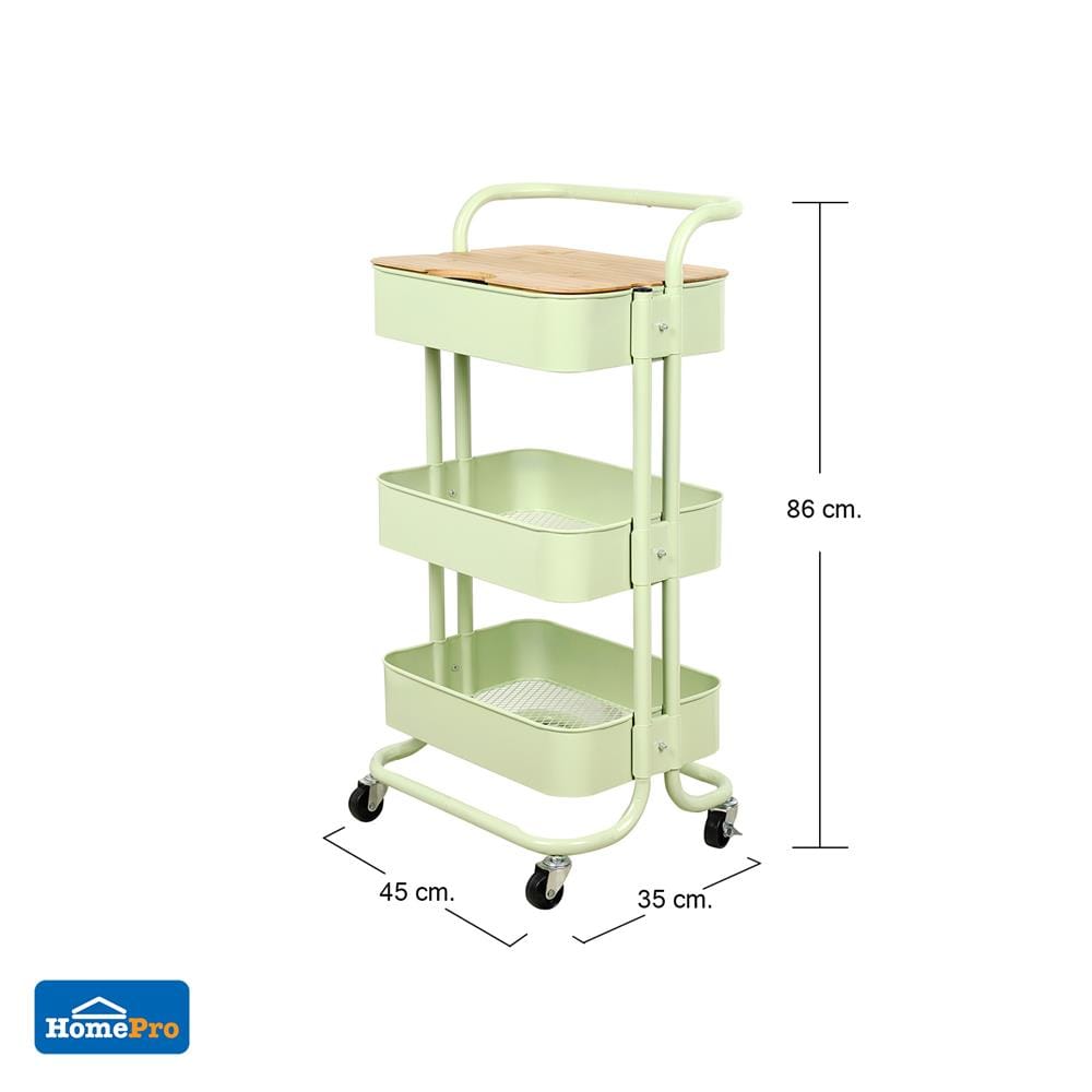 ชั้นวางของ 3 ชั้น มีล้อ STACKO BRILL 45x35x86 ซม. สีเขียว