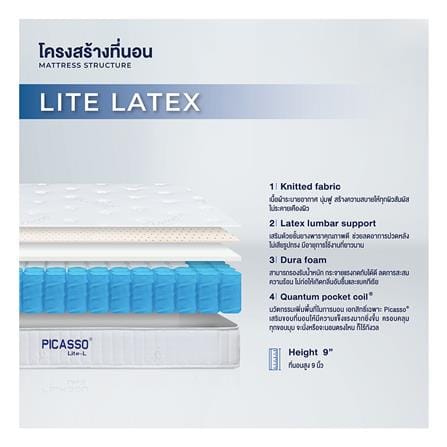 ที่นอนพ็อกเก็ตสปริง 5 ฟุต สุญญากาศ PICASSO COMFORT รุ่น LITE-L พร้อมหมอนหนุน 2 ชิ้น_6