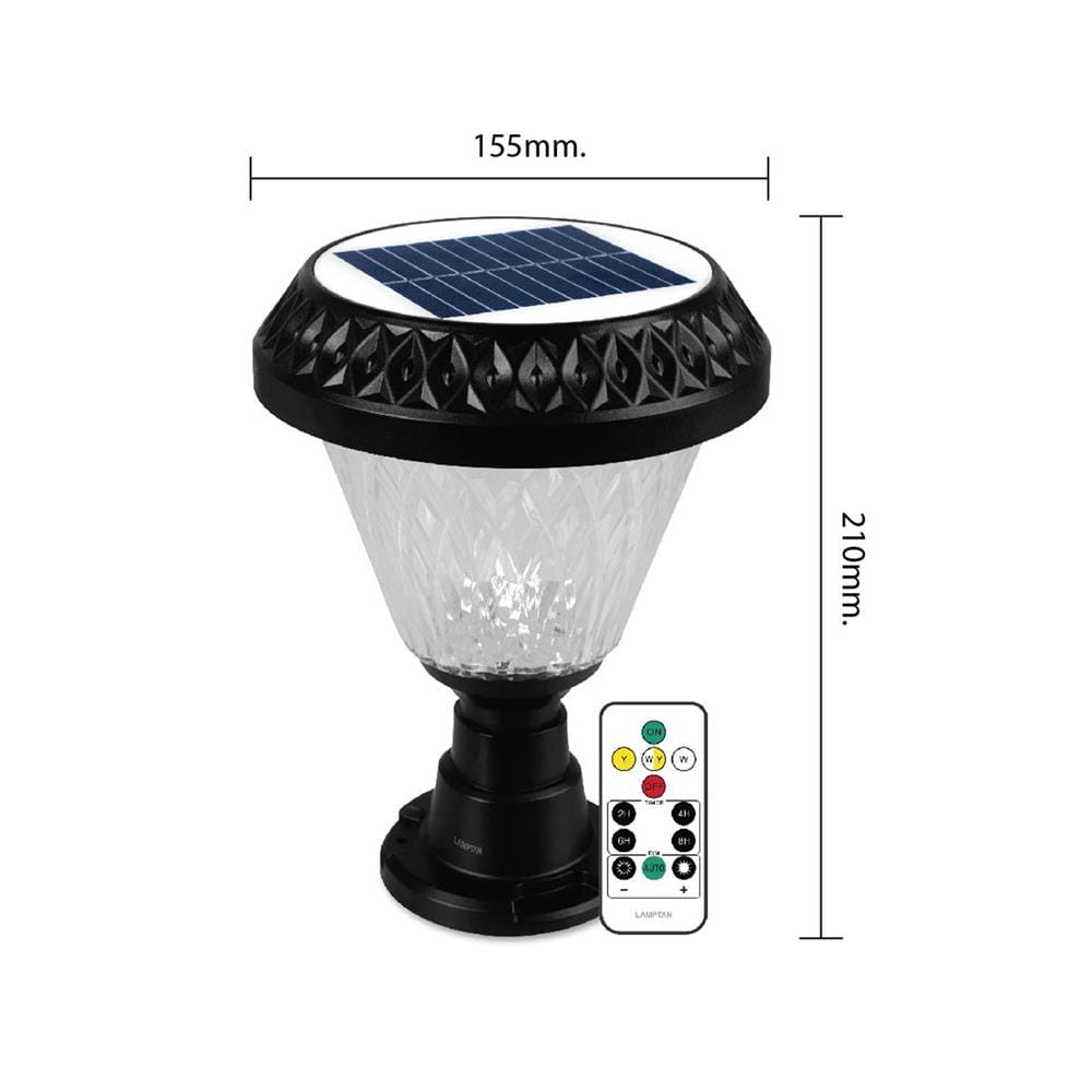ไฟหัวเสา SOLAR LAMPTAN AQUA CCT 2 วัตต์ เดย์ไลท์ / คูลไวท์ / วอร์มไวท์ สีดำ