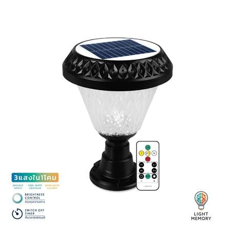ไฟหัวเสา SOLAR LAMPTAN AQUA CCT 2 วัตต์ เดย์ไลท์ / คูลไวท์ / วอร์มไวท์ สีดำ_0