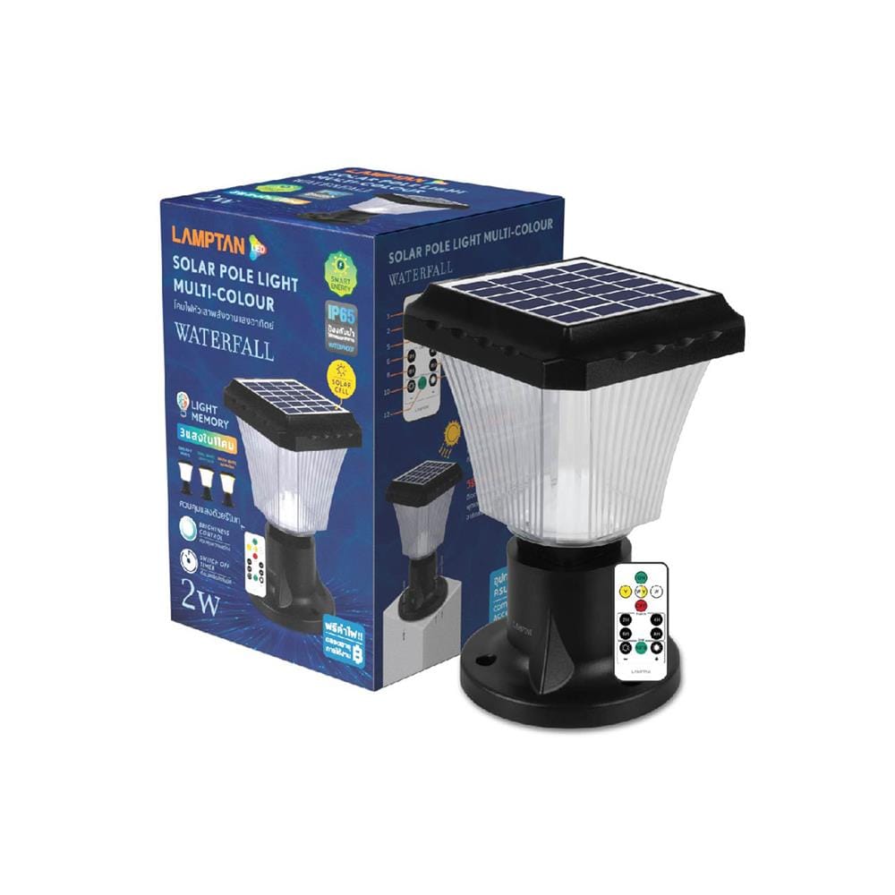 ไฟหัวเสา SOLAR LAMPTAN WAFALL CCT 2 วัตต์ เดย์ไลท์ / คูลไวท์ / วอร์มไวท์ สีดำ