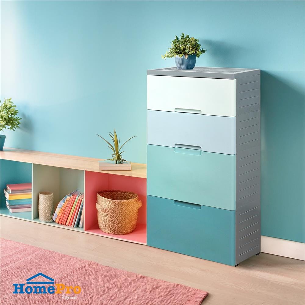 ตู้ลิ้นชัก 4 ชั้น มีล้อ ME LIVING 58x38x109 ซม. สีฟ้า