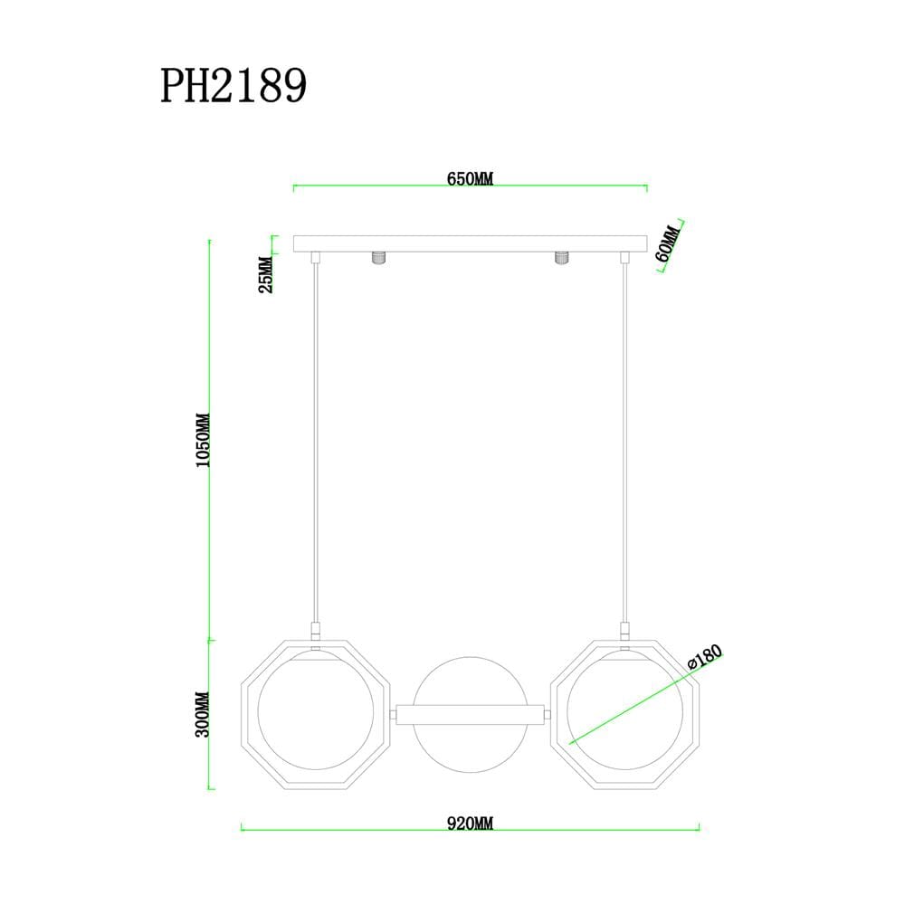 ไฟช่อ CARINI PH2189-3 แก้ว/โลหะ สีขาว/ดำ/ทอง 3 หัว