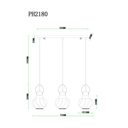 ไฟช่อ CARINI PH2180-3 แก้ว/โลหะ สีดำ/ทอง 3 หัว_5