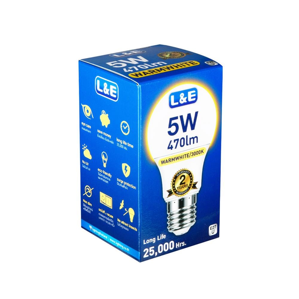 หลอด LED L&E 5 วัตต์ E27 WARM WHITE