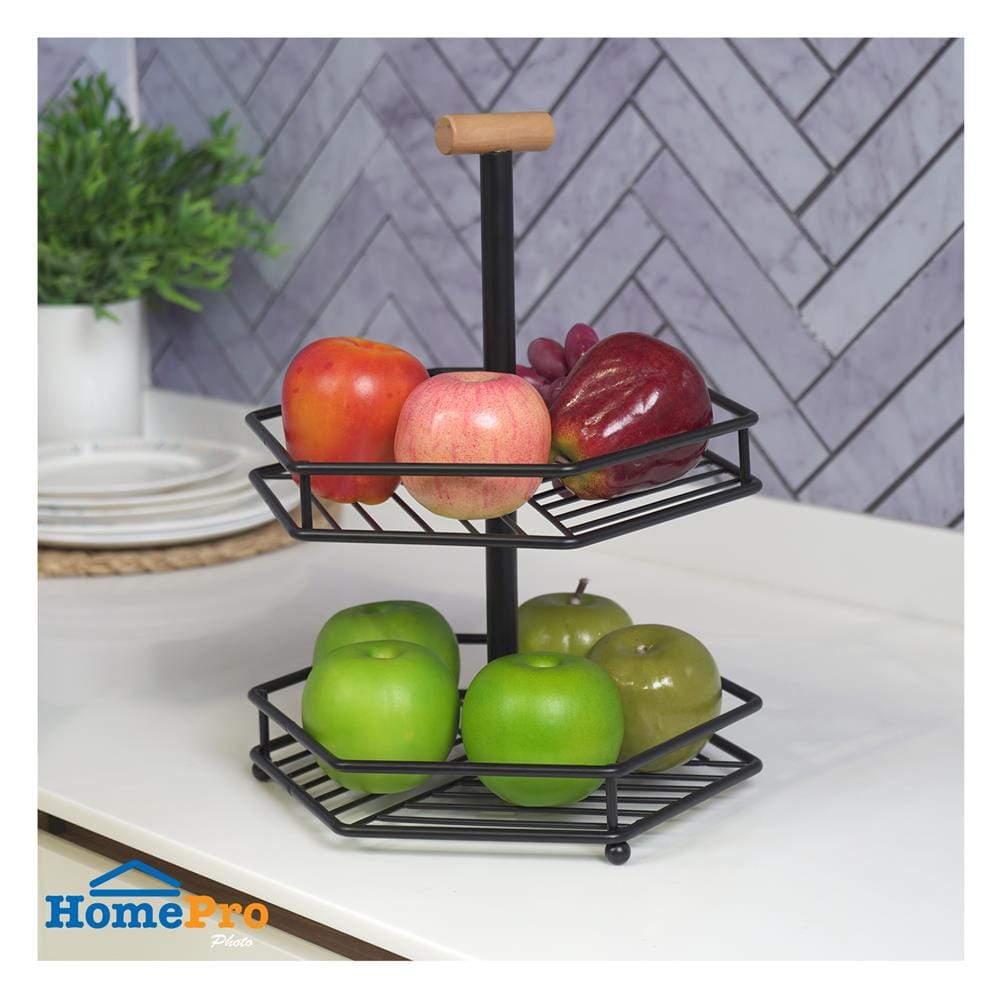 ตะกร้าผลไม้ 2 ชั้น KECH WOOD 26.6 ซม. สีดำ