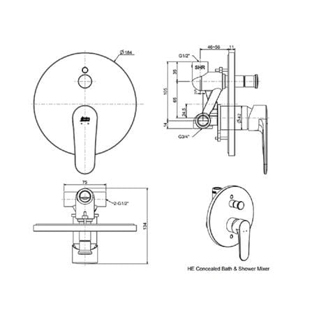 วาล์วฝังกำแพงผสม AMERICAN STANDARD FFASB221-6T9500BT0_1