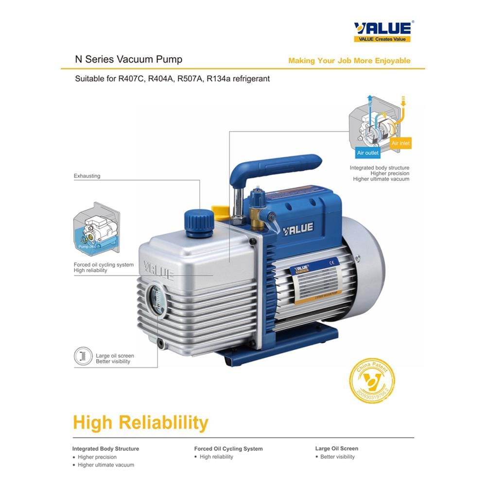 เครื่องแวคคั่ม VALUE VE125N 2.5CFM 70 ลิตร/นาที SINGLE