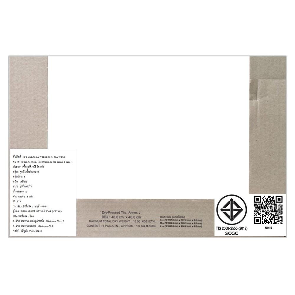 กระเบื้องพื้น 16x16 นิ้ว TARA เบลาเนีย ขาว PM 0.96M2