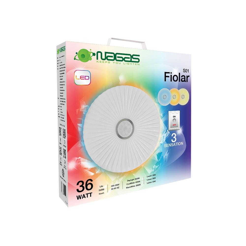 ไฟเพดาน LED NAGAS FIOLAR S01 15 นิ้ว 36 วัตต์ DAYLIGHT/COOL WHITE/WARM WHITE สีขาว