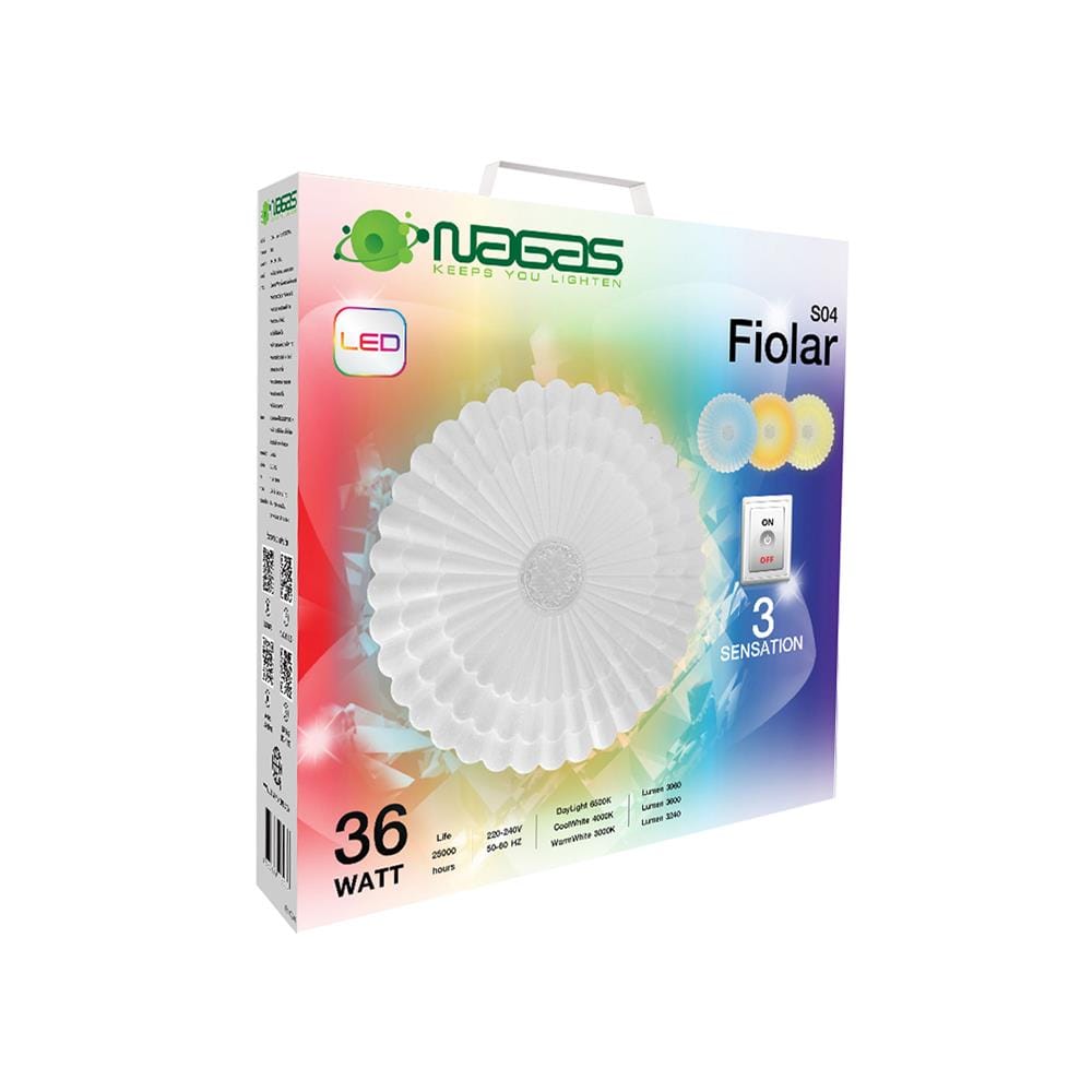 ไฟเพดาน LED NAGAS FIOLAR S04 15 นิ้ว 36 วัตต์ DAYLIGHT/COOL WHITE/WARM WHITE สีขาว