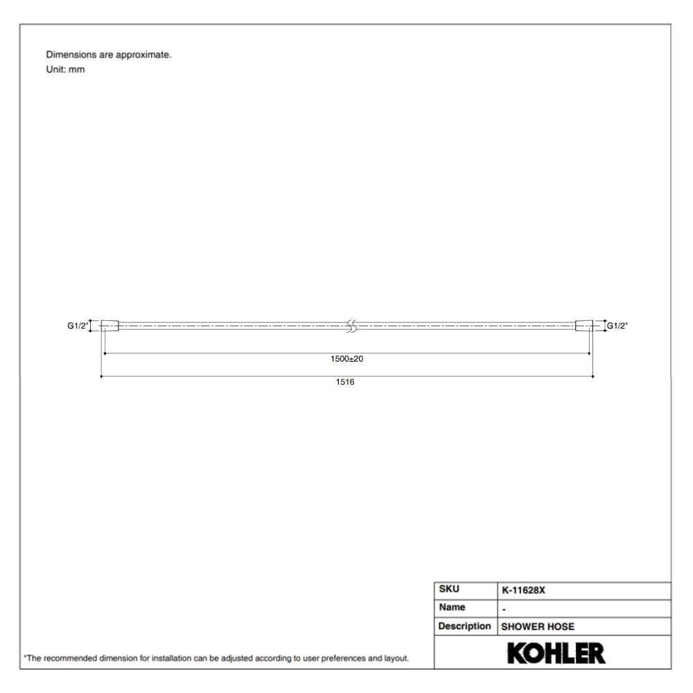 สายฝักบัว KOHLER K-11628X-BL 150 ซม. สีดำ