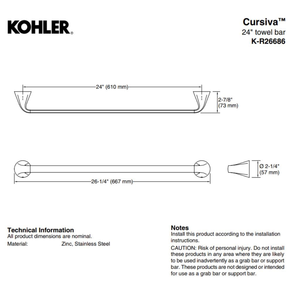 ราวแขวนผ้า KOHLER K-R26686-BL สีดำ