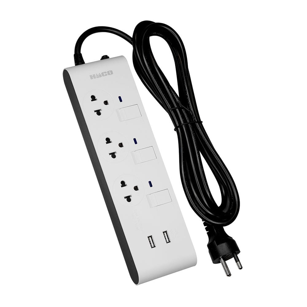 รางปลั๊กไฟ 3ช่อง 3สวิตซ์ 2USB HACO-EJ-3S3EBUSB/3 10 แอมป์ 3 เมตร