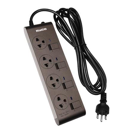 รางปลั๊กไฟ 4 ช่อง 4 สวิตช์ HACO EJ-4S4EB/3-CC 10A 3 ม. สีช็อกโก_1