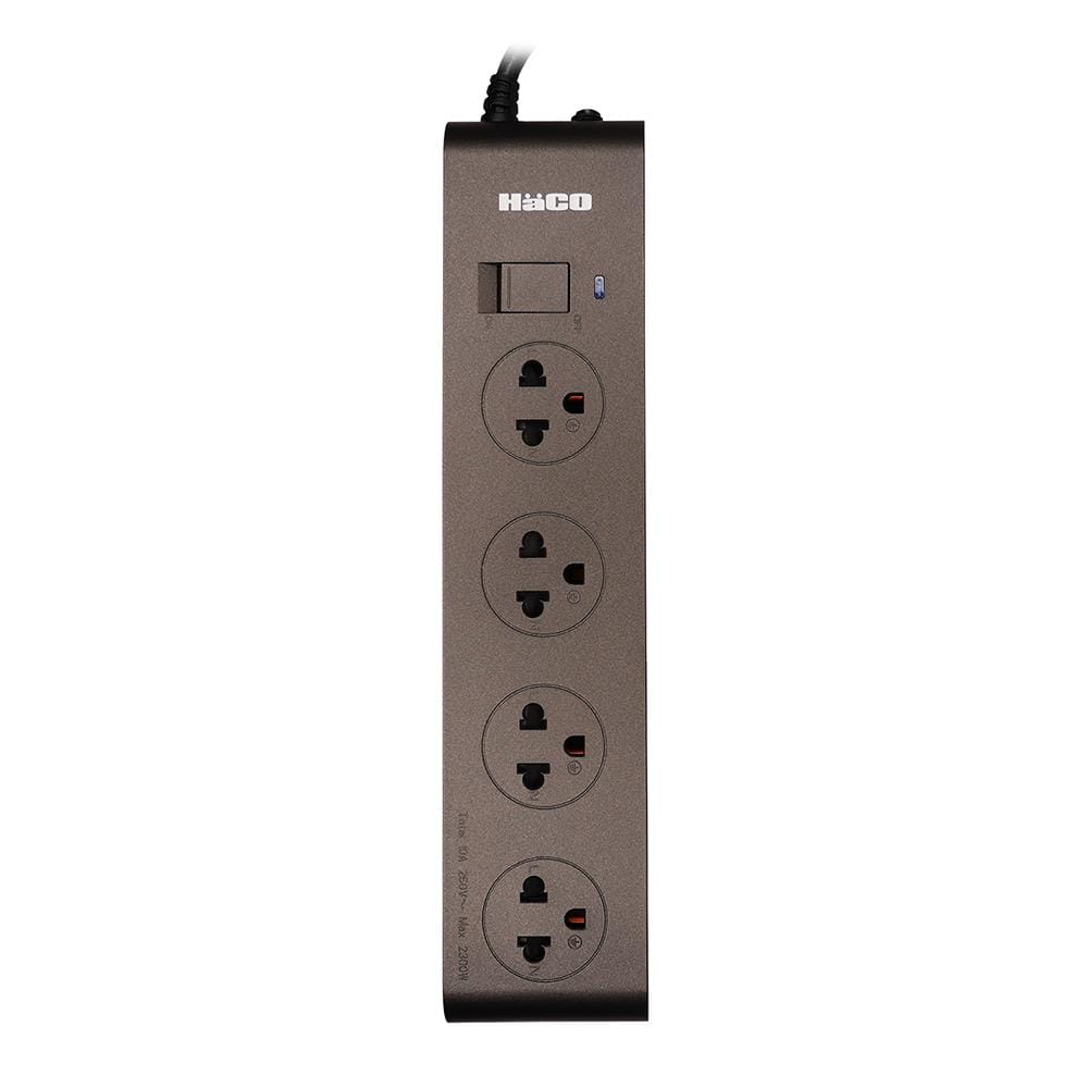 รางปลั๊กไฟ 4 ช่อง 1 สวิตช์ HACO EJ-S4E/3-CC 3 เมตร สีช็อกโก