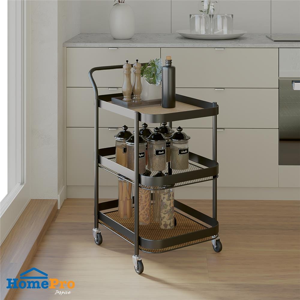 ชั้นวางของ 3 ชั้น มีล้อ STACKO BLISS 50x39x74 ซม. สีดำ