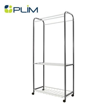 ราวตากผ้ามีล้อ 2 ชั้น พร้อมตะแกรงวางของ PLIM 80 ซม. สีเทา/ขาว_0