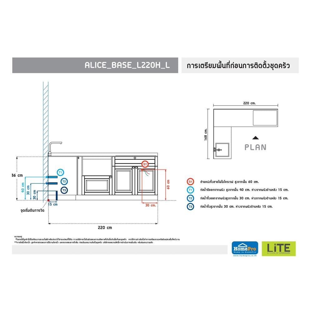 ครัวไม้สำเร็จ STARMARK ALICE_BASE_H_L_L 220 ซม.