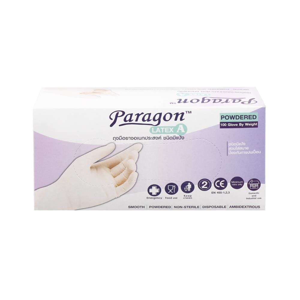 ถุงมือยางอเนกประสงค์ชนิดมีแป้ง PARAGON (SIZE S) แพ็ก 100 ชิ้น