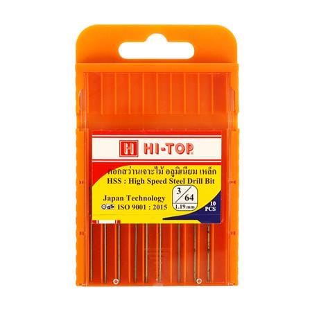 ดอกเจาะไม้ HI-TOP HSS 3/64 แพ็ก 10 ชิ้น
