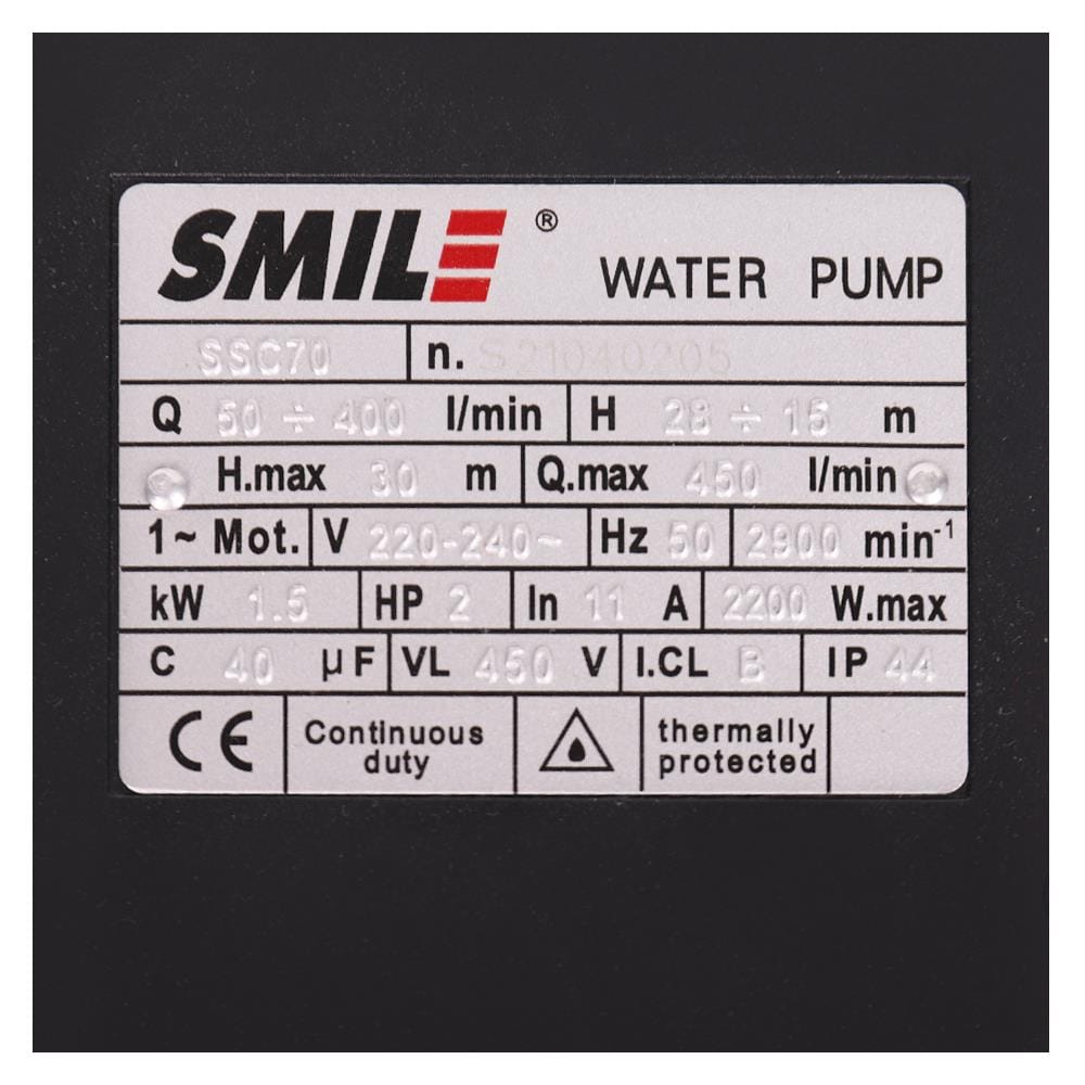 ปั๊มหอยโข่ง SMILE SM-SSC70 2 แรงม้า