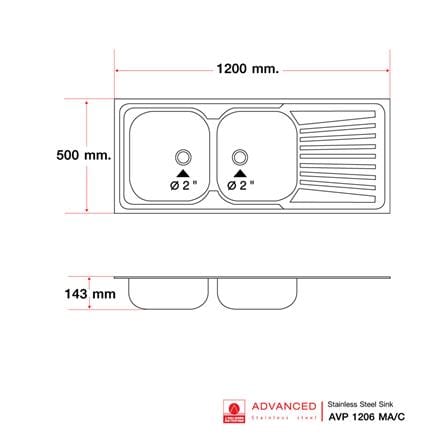 ซิงค์ฝัง 2 หลุม 1 ที่พัก ADVANCED AVP 1206MA/C สีเงิน_3