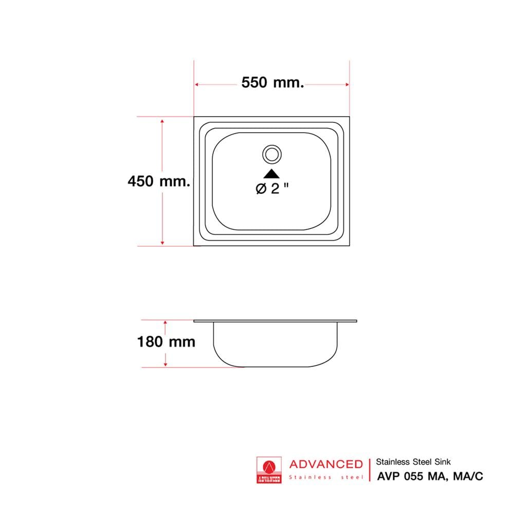ซิงค์ฝัง 1 หลุม ADVANCED AVP 055MA/C สีเงิน