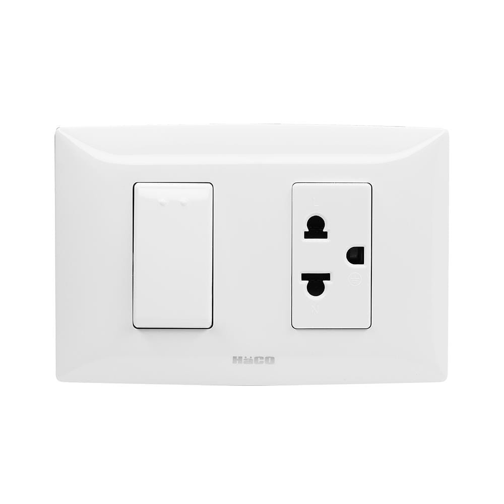 ชุดเต้ารับ 3 ขา + สวิตซ์ 1 ทาง HACO AP-E11 สีขาว