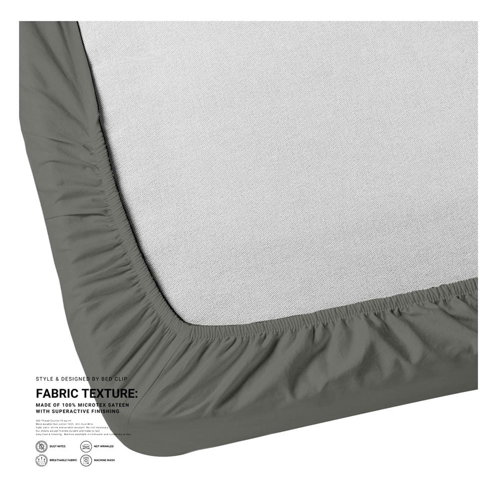 ผ้าปูที่นอน 9.5 ฟุต BED CLIP MICROTEX สีเทาเข้ม