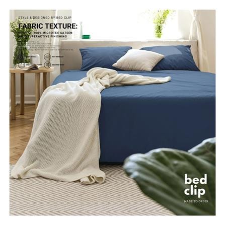 ผ้าปูที่นอน 8 ฟุต BED CLIP MICROTEX สี BLUE / GREY