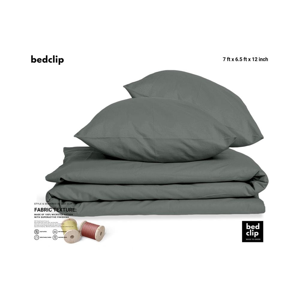ชุดผ้าปูที่นอน 7 ฟุต 3 ชิ้น BED CLIP MICROTEX สีเทาเข้ม