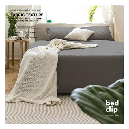 ชุดผ้าปูที่นอน 7 ฟุต 3 ชิ้น BED CLIP MICROTEX สีเทาเข้ม