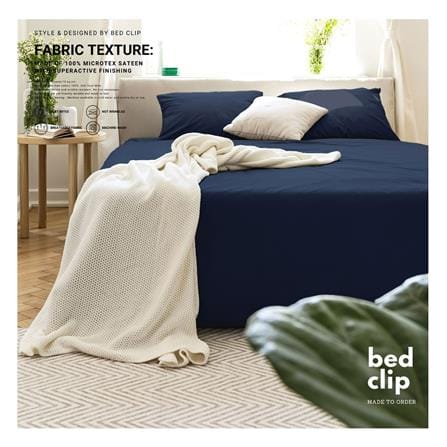 ชุดผ้าปูที่นอน 7 ฟุต 3 ชิ้น BED CLIP MICROTEX สีน้ำเงินเข้ม