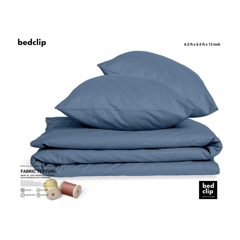 ผ้าปูที่นอน 6.5 ฟุต BED CLIP MICROTEX สี GREY BLUE
