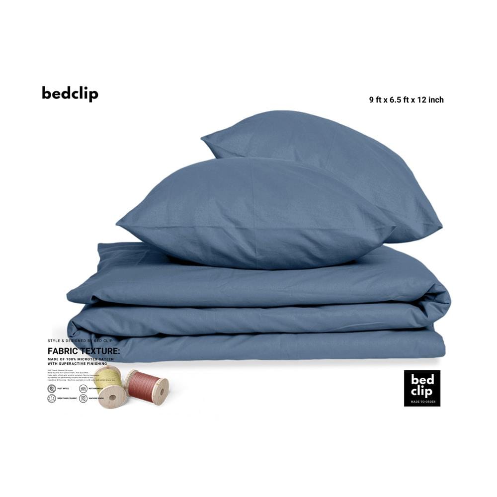 ชุดผ้าปูที่นอน 9 ฟุต 3 ชิ้น BED CLIP MICROTEX สี GREY BLUE