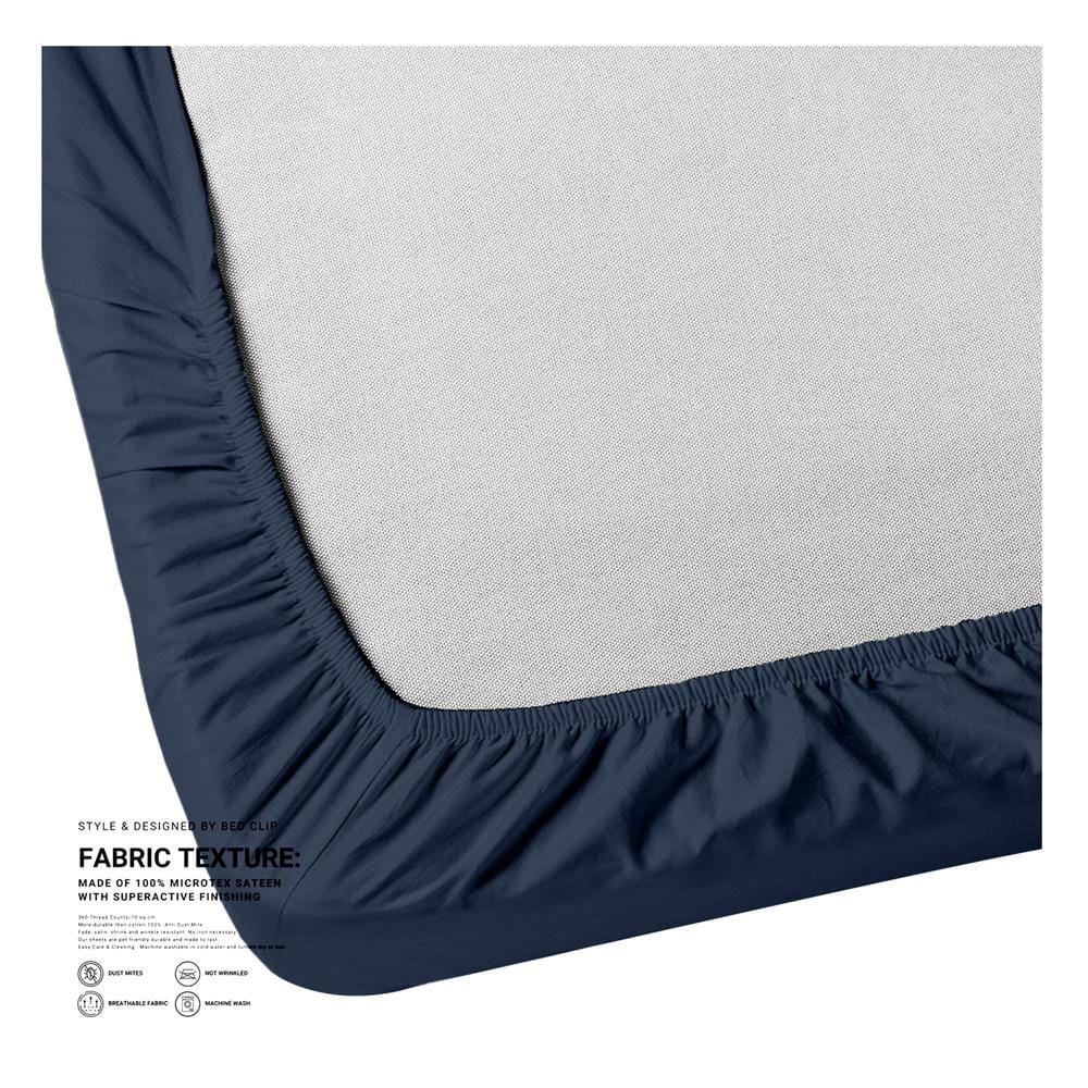 ผ้าปูที่นอน 6.5 ฟุต BED CLIP MICROTEX สีน้ำเงินเข้ม