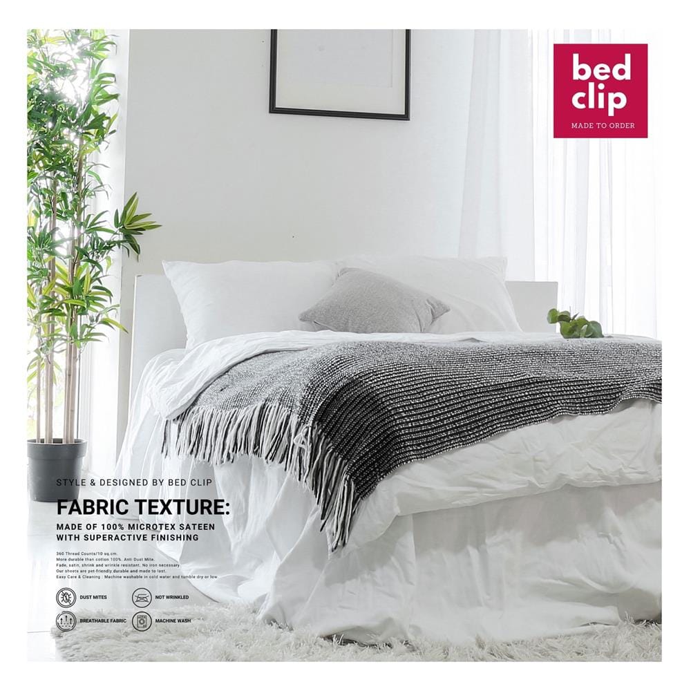 ผ้าปูที่นอน 9 ฟุต BED CLIP MICROTEX สี WHITE