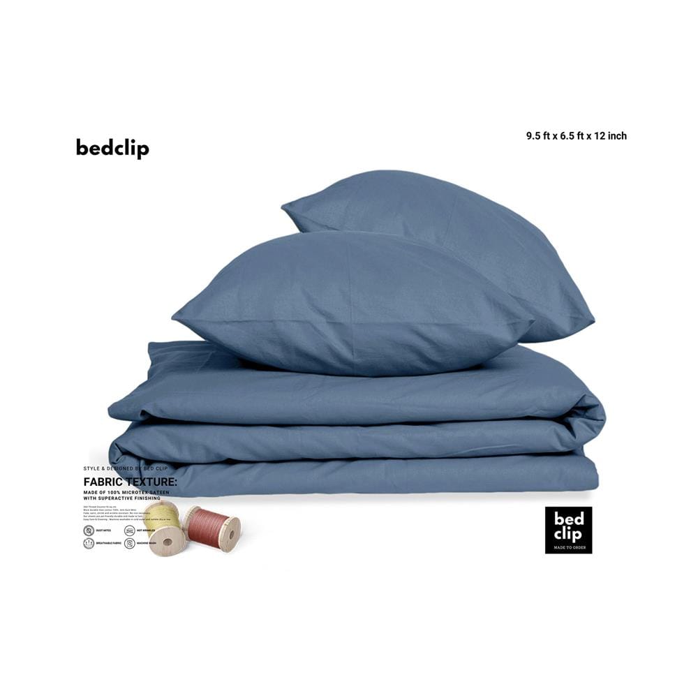 ชุดผ้าปูที่นอน 9.5 ฟุต 3 ชิ้น BED CLIP MICROTEX สี GREY BLUE