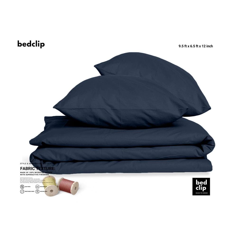 ชุดผ้าปูที่นอน 9.5 ฟุต 3 ชิ้น BED CLIP MICROTEX สี DARK BLUE