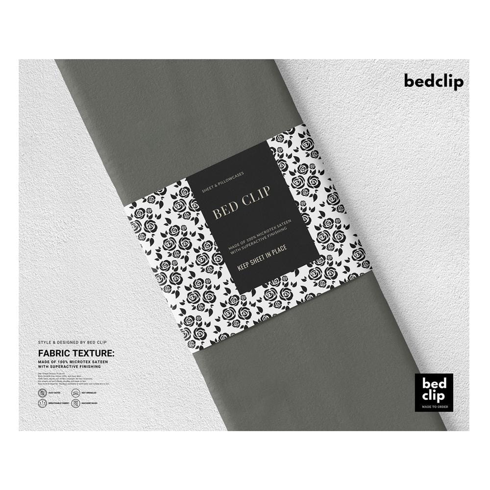 ชุดผ้าปูที่นอน 9 ฟุต 3 ชิ้น BED CLIP MICROTEX สี DARK GREY