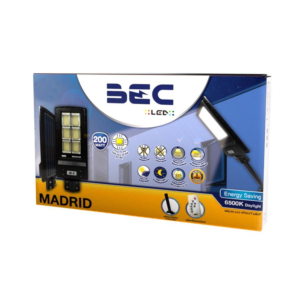 ไฟถนน SOLAR BEC MADRID 200 วัตต์ DAYLIGHT สีดำ