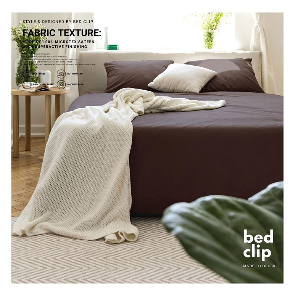 ผ้าปูที่นอน 6 ฟุต BED CLIP MICROTEX สี BROWN