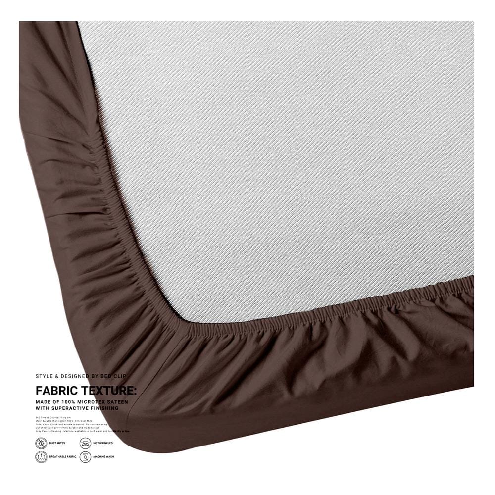 ผ้าปูที่นอน 6 ฟุต BED CLIP MICROTEX สี BROWN
