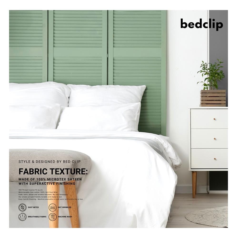 ผ้าปูที่นอน 8.5 ฟุต BED CLIP MICROTEX สี WHITE